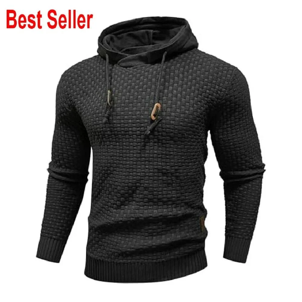 Slim Fit Hooded Sweatshirt Knitted Pullover Trendy Weave Texture Lightweight